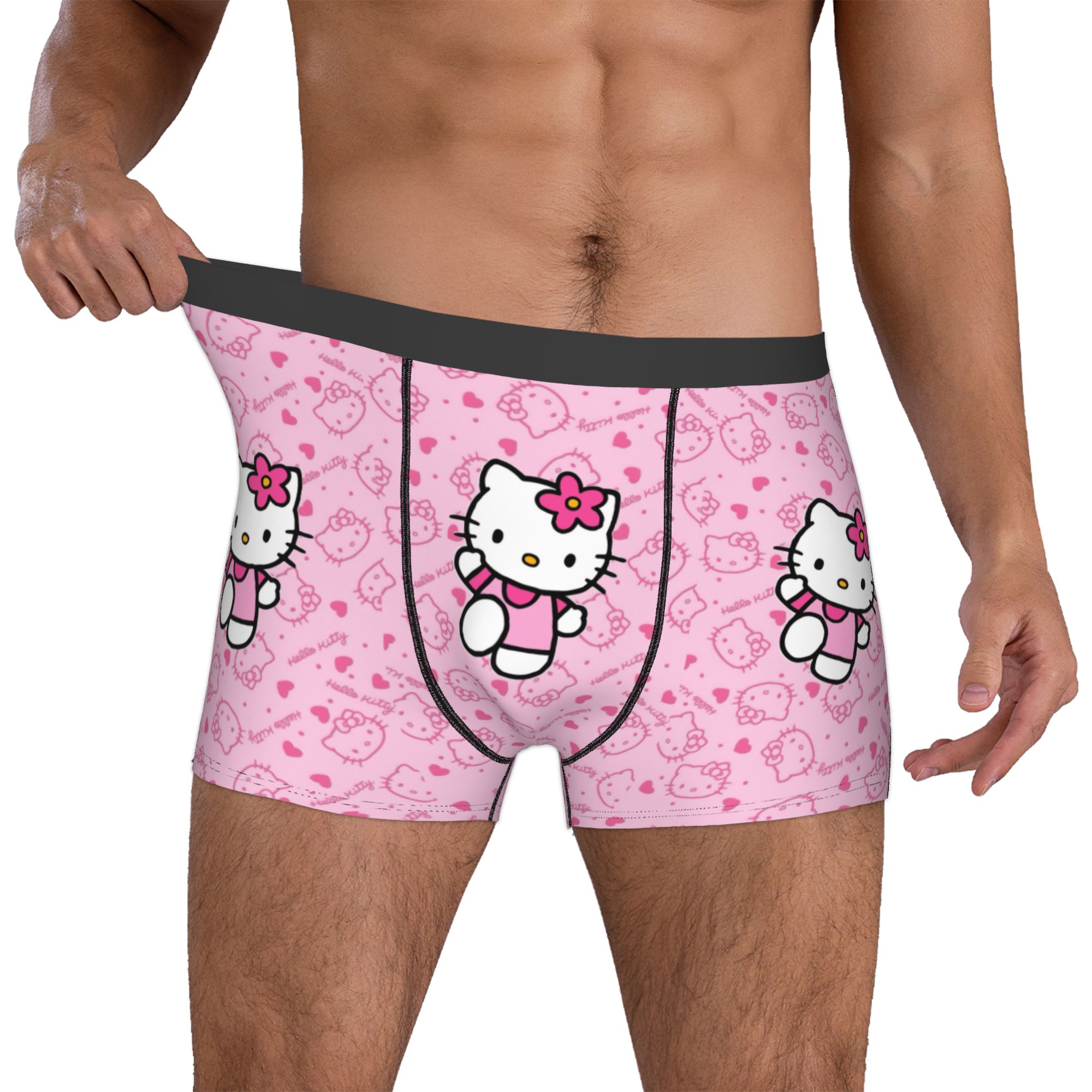 Boxer Shorts Modal - 여자 고양이 속옷 남성용 프린트 핑크