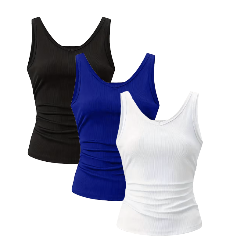Tank Top Ribbed - 여성용 V넥 골지 슬리브리스 탱크탑 하이