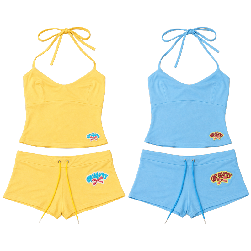 여성용 2피스 반바지 세트 캐미탑 반바지 의상 루슈드  - Suspender Tank Top 리뷰 및 가격
